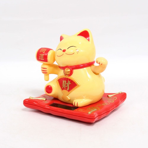 Solar Lucky Cat Waving Hand with Golden Ingot for Health | Wealth | Prosperity | showpiece for Business | Office | Home