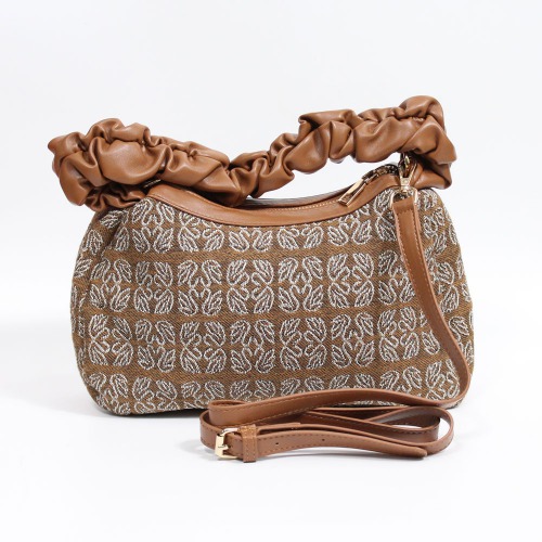 Brown Leather Ruched Shoulder Handbag for Women
