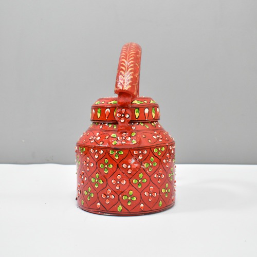 Traditional Hand-Painted Design Red Flower Colourful Decorative Tea Kettle Pot Showpiece For Home Decoration