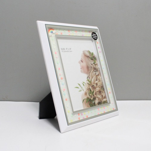 White and Silver Border table Top Photo Frame