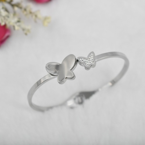 Silver-Tone Butterfly Shape Dazzling Stones Contemporary Kada Bracelet For Women