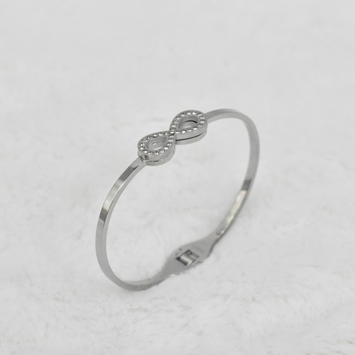 Infinity Shape Silver Tone Dazzling Stones Contemporary Kada Bracelet For Women