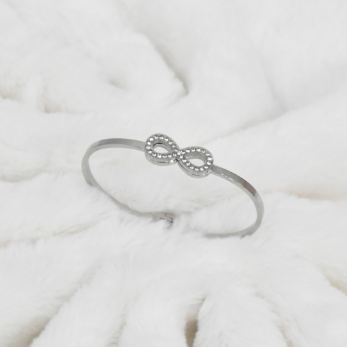 Infinity Shape Silver Tone Dazzling Stones Contemporary Kada Bracelet For Women