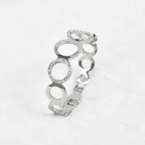 Silver Metal Circle Shape Silver Tone Dazzling Stones Contemporary Kada Bracelet For Women