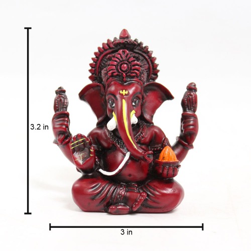 Brown Lord Ganesha Big Ears With Modak Glossy Finish With Yellow Shed Idol for Car Dash Board Statue