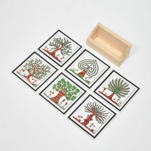 Ethnic Square Tea Coffee Coaster Set of 6 Tree Painting Design Gift Item Home Table Decor Showpiece