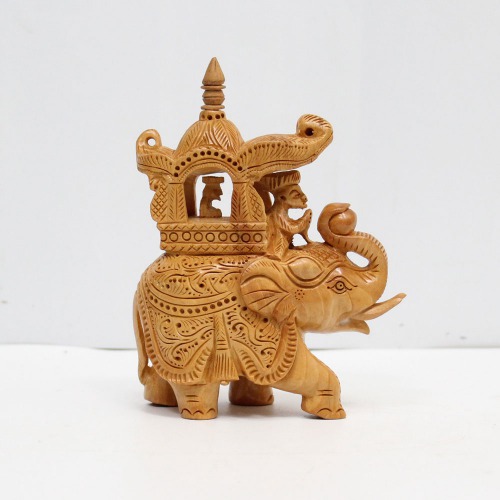 Decorative Elephant Statue Ambari Elephant for Home Decor | Designer Wooden Showpiece Elephants (Brown)