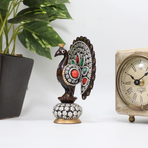 Handicrafts Wooden Brown Colour Dancing Peacock Showpiece Figurine Idol For Home Decor