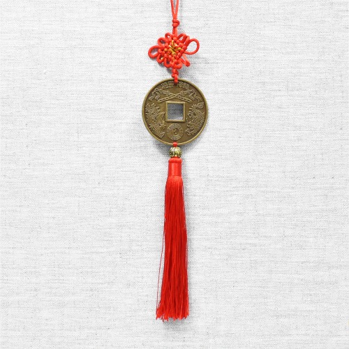 Feng Shui Hanging Coin Bell with Red Strings For Good Fortune Traditional Coin with Red String for Wealth and Success