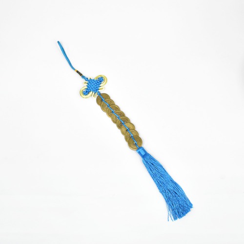 Feng Shui Hanging Coins Bell with Blue Strings For Good Fortune | Traditional Coins with String for Wealth and Success