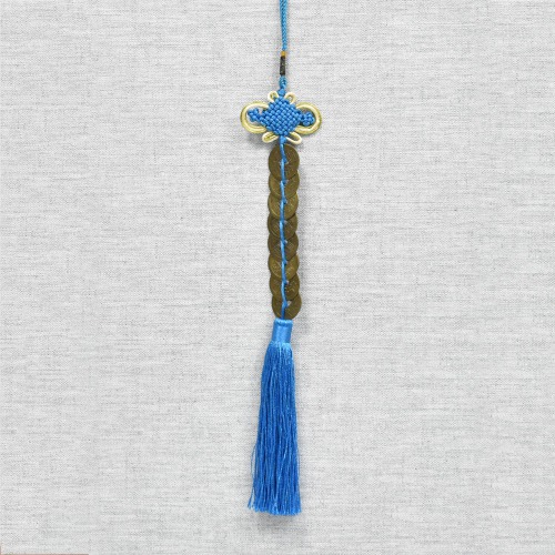 Feng Shui Hanging Coins Bell with Blue Strings For Good Fortune | Traditional Coins with String for Wealth and Success