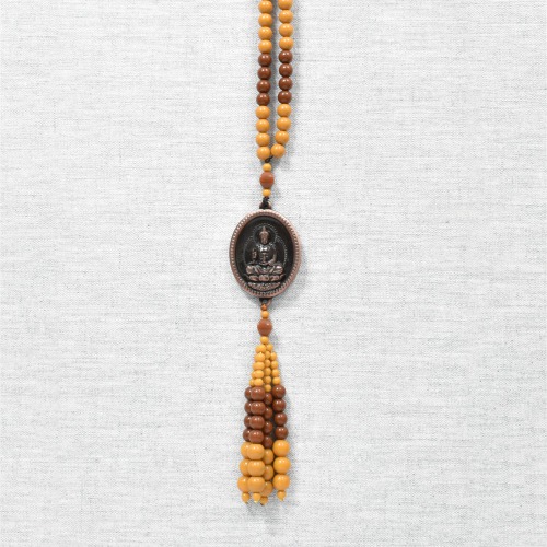 Gautam Buddha Murti Yellow And Brown Diamond Thread Car Rear View Mirror Decor Ornament | Talisman | Amulet