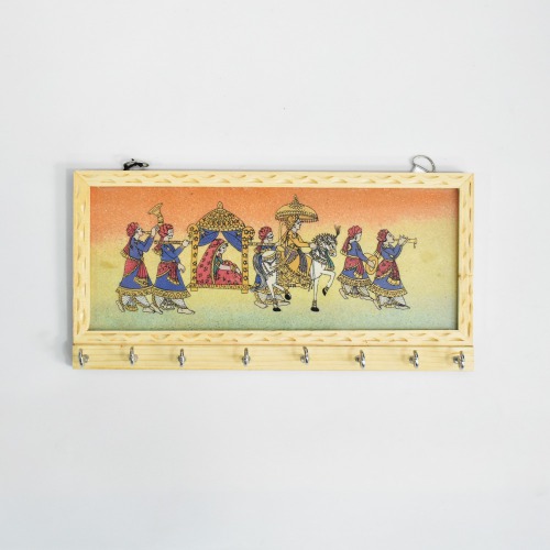 Rajasthani Doli Theme Gemstone Painting Key Holder | Key Holder | Decor | Wall Hanging