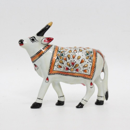 Meenakari Cow White Royal Hand-Enameled in Metal I Gift | Home Decor I Living Room I Car I Dashboard