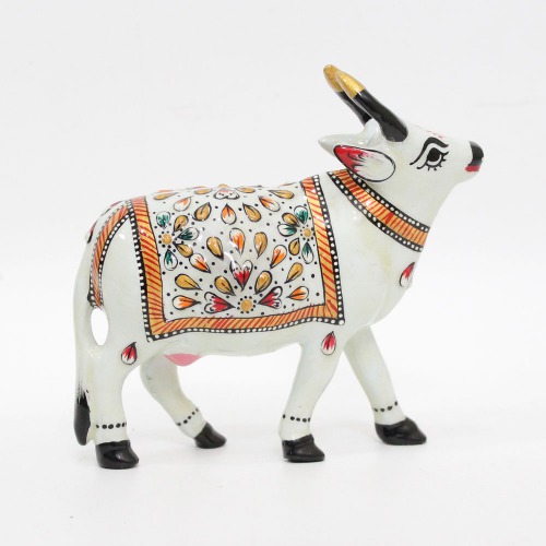 Meenakari Cow White Royal Hand-Enameled in Metal I Gift | Home Decor I Living Room I Car I Dashboard