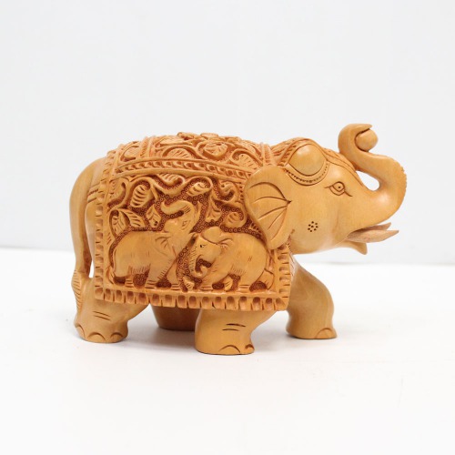Decorative Elephant Statue Elephant Design Carving For Home Decor | Designer Wooden Showpiece Elephants (Brown)
