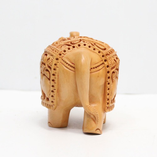 Decorative Elephant Statue Elephant Design Carving For Home Decor | Designer Wooden Showpiece Elephants (Brown)