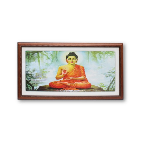 Gautam Buddha Photo With Brown Frame( 12 x 21 inches ) | For Home Decor