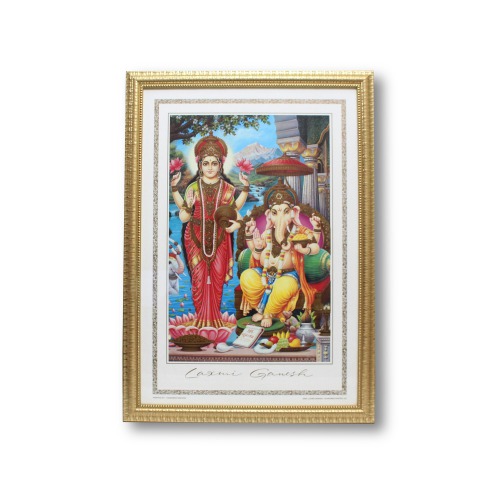 Laxmi Ganesh photo frame for puja room & wall Religious Frame( 21.5 x 15.5 inches)