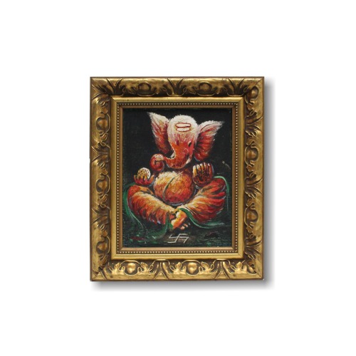 Golden Design Borden With Ganesh hand Painting Photo Frame ( 14 x 12inches)| For Home Decor