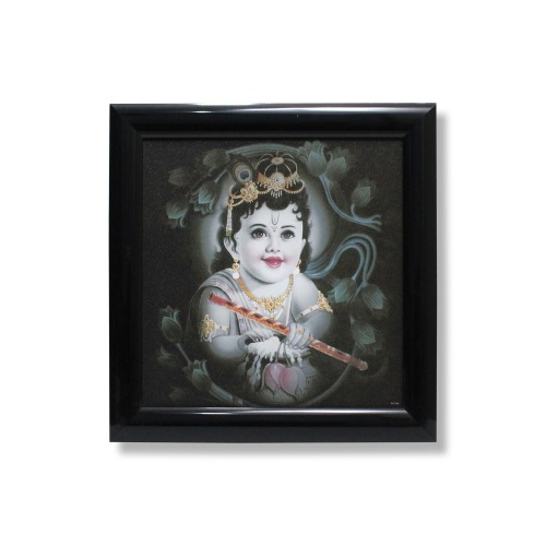 Black Border Lord Krishna Photo Frame ( 14.5 x 14.5 Inches) | For Home Decor | Puja Ghar