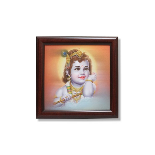 Brown Border Frame With Loar Krishna Photo Frame ( 14.5 x 14.5 Inches )| For Home Decor | Puja Ghar
