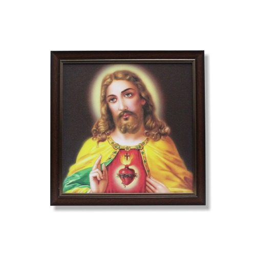 Brown Border With Jesus Photo Frame ( 13.5 x 13.5 inches )| For Home Decor | Puja Ghar