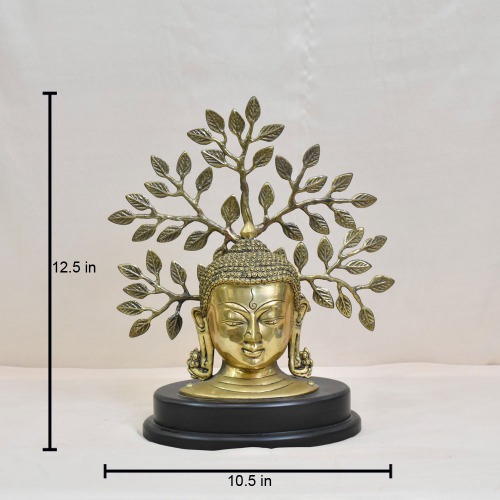 Brass Buddha With Brass Tree Statue | Antique Lord Buddha Handicraft Idol God Gautama Buddha Statue
