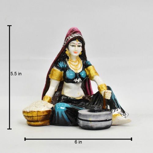 Rajasthani Lady Using Flour Machine Polyresin Statue