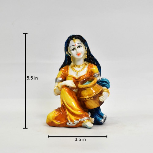 Yellow Rajasthani Lady With Matka Showpiece For Home Decor