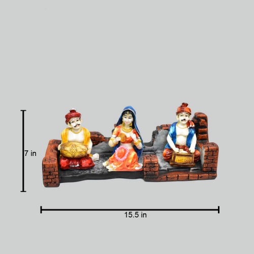 Set of 3 Rajasthani Men With Musical Instrument And Women With Flower Statue | Showpiece For Home Decor