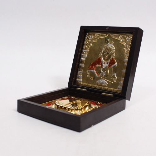 Gold Plated Krishna Ji Charan Paduka With Box For Puja