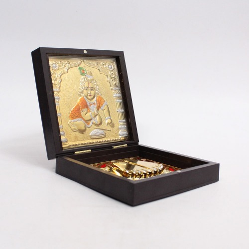 Gold Plated Krishna Ji Charan Paduka With Box For Puja