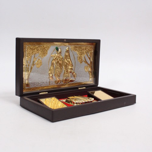 Gold Plated Radha Krishna Ji Charn Paduka With Box or Puja
