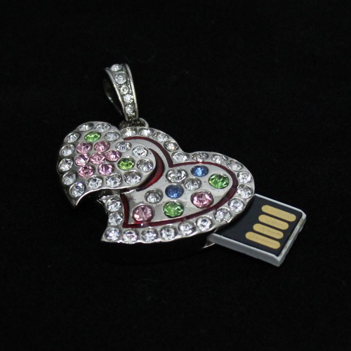 Silver Crystal Heart USB 8GB Pen Drive Flash Memory Stick