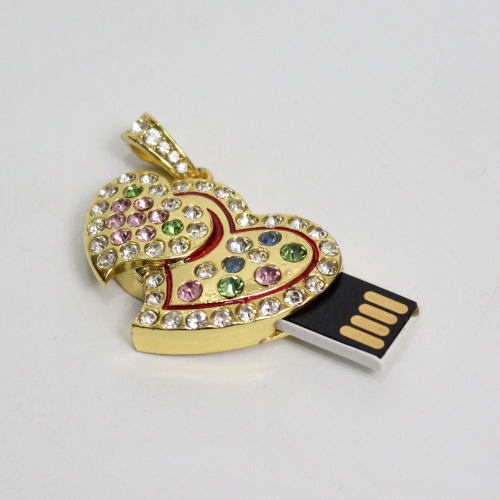 Golden Crystal Heart USB 8GB Pen Drive Flash Memory Stick