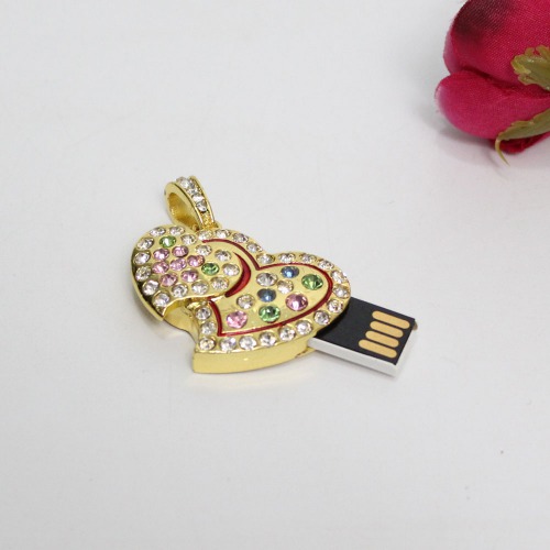 Golden Crystal Heart USB 8GB Pen Drive Flash Memory Stick