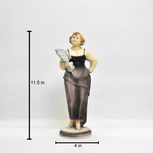 Resin Elegant Fat Lady in Dress Standing Collectable Figurine, Pearl & Black | Sculpture Resin Desktop Decor