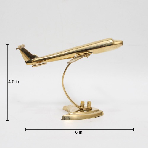 Brass Aeroplane Model Showpiece Table Top with Wood Base, Antique Aeroplane Showpiece Airplane Models for Home Decor