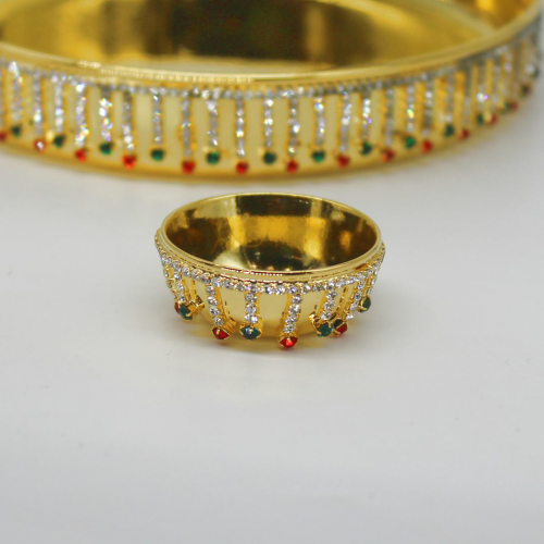 24K Gold Plated Brass Thali with Bowl and Line Diamond Designed
