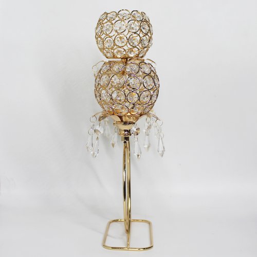 Crystal Candle Holder Golden Plated 3 Arms Metal