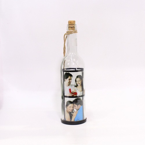 Memonto Bottle with LED Light | Customised LED Photo frame with Personalised Bottle Photo Frames for Home & Bedroom Decorative Light Bottle Frame Set