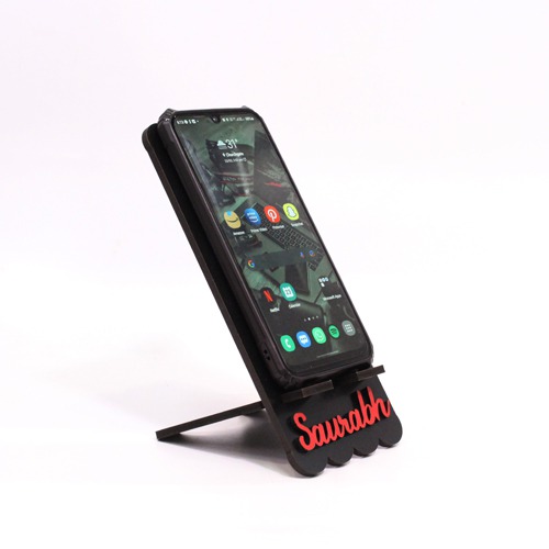 Black Wooden Mobile Stand | Customized Wooden Mobile Stand with Personalised Name Best For Gift
